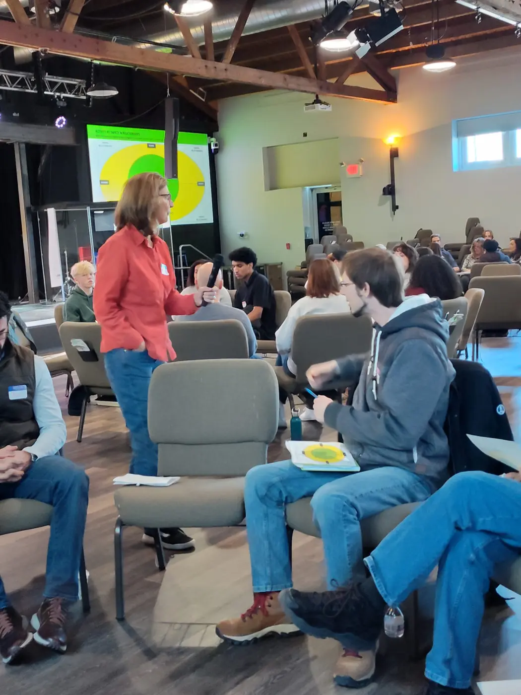 A facilitator leading a relational health workshop in a church