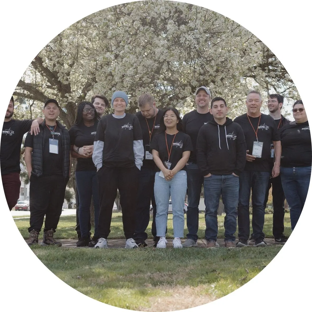 The WHO I AM event team gathered outdoors